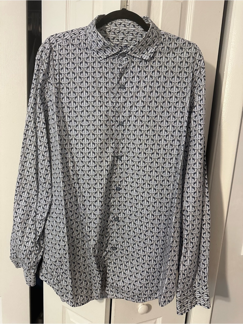 Men's Light Blue Giraffe Geometric Long-Sleeve Dress Shirt